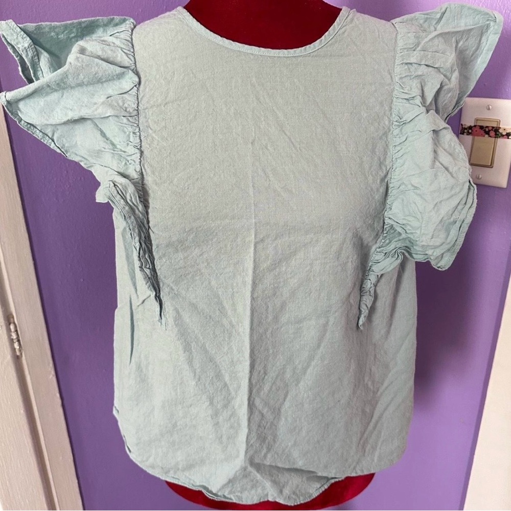 A New Day Light Blue Ruffle Sleeve Blouse